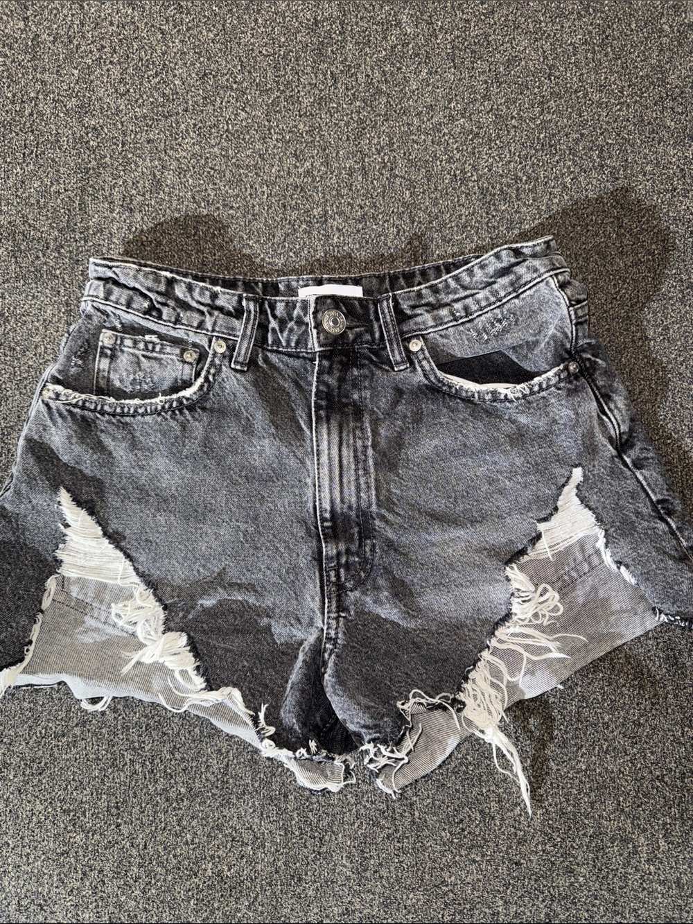 Zara grayish black Wash Distressed Denim Shorts